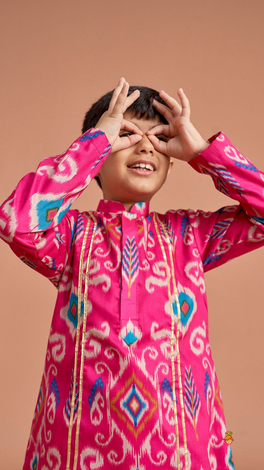 Pre Order: Ikat Printed Pink Kurta With Churidar