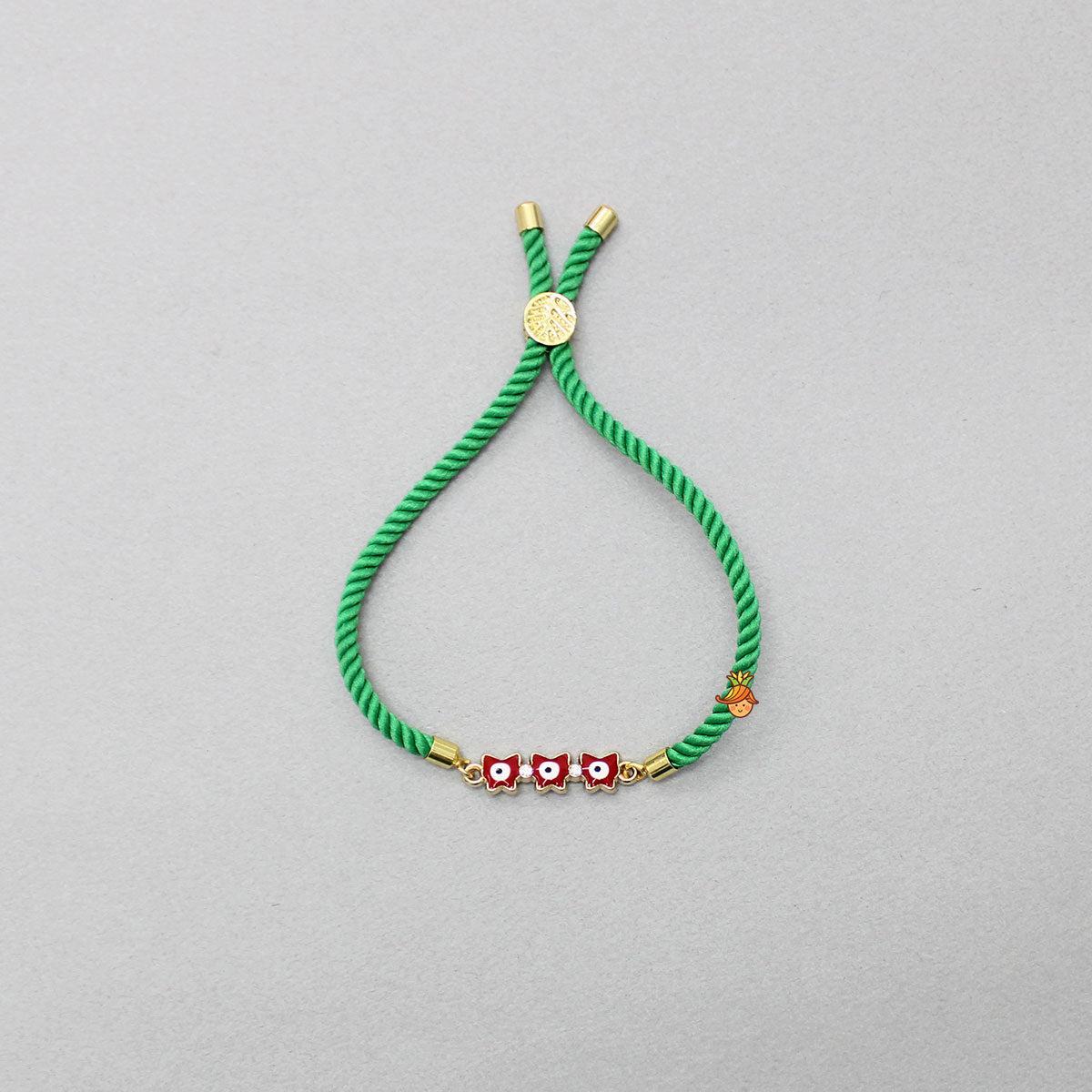 Green Adjustable Rope String Rakhi With Fancy Embelisment