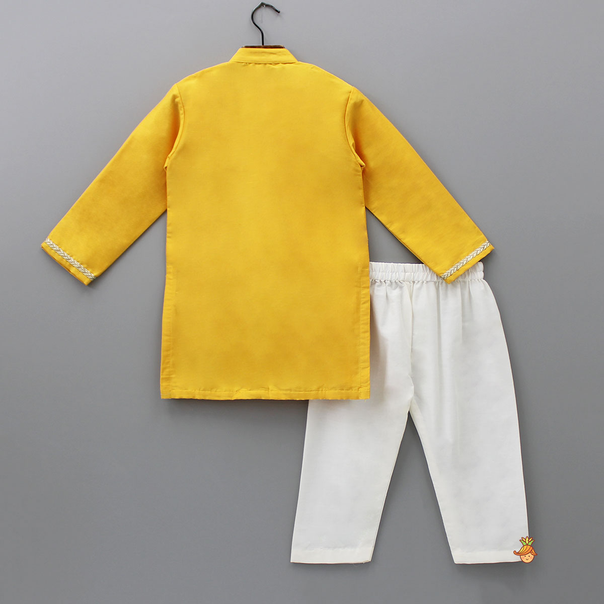 Embroidered Mustard Kurta And Off White Pyjama