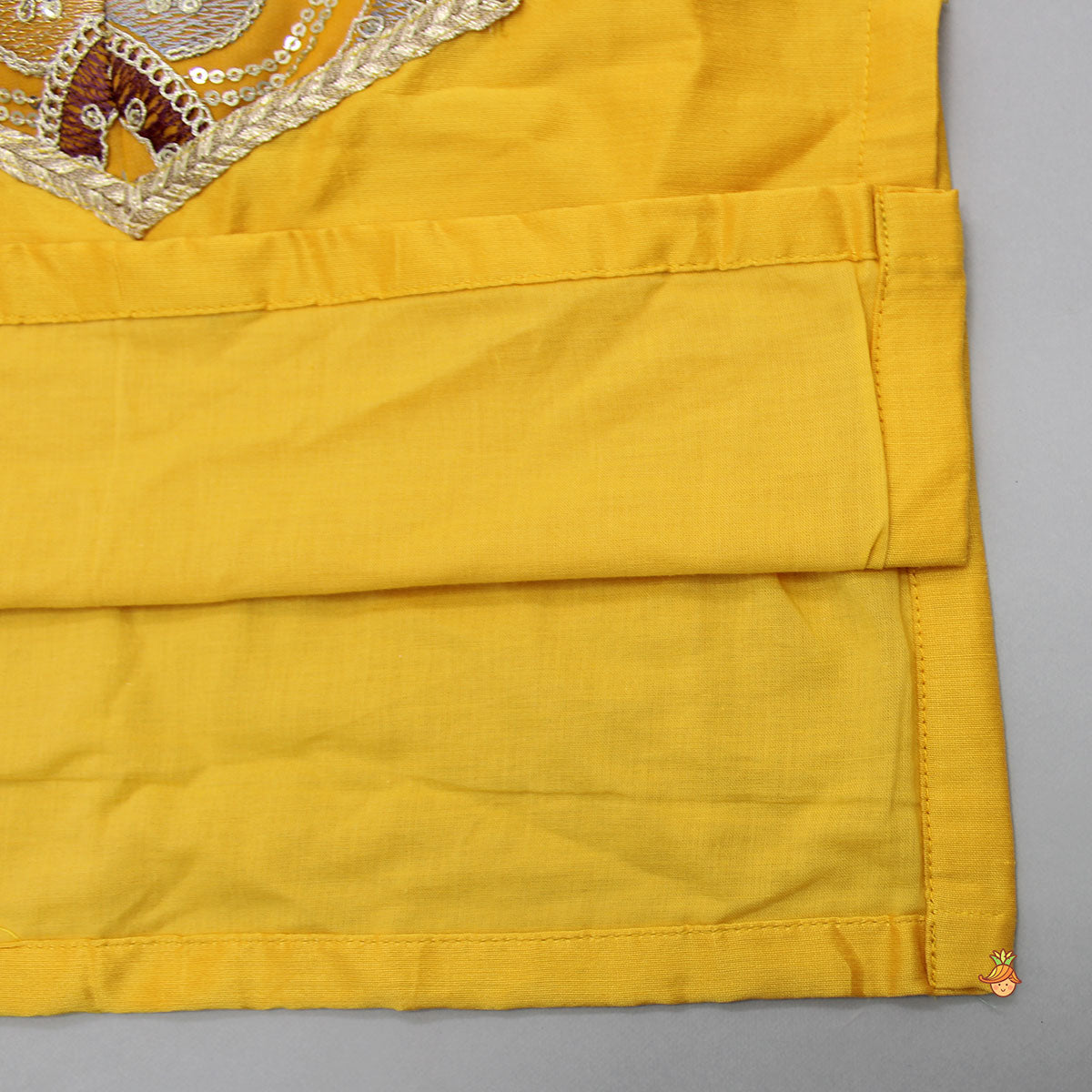 Embroidered Mustard Kurta And Off White Pyjama