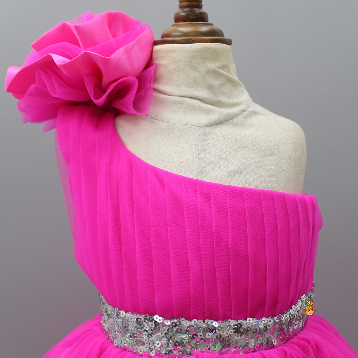 Pre Order: One Shoulder High Low Pink Dress With Matching Head Band And Detachable bow