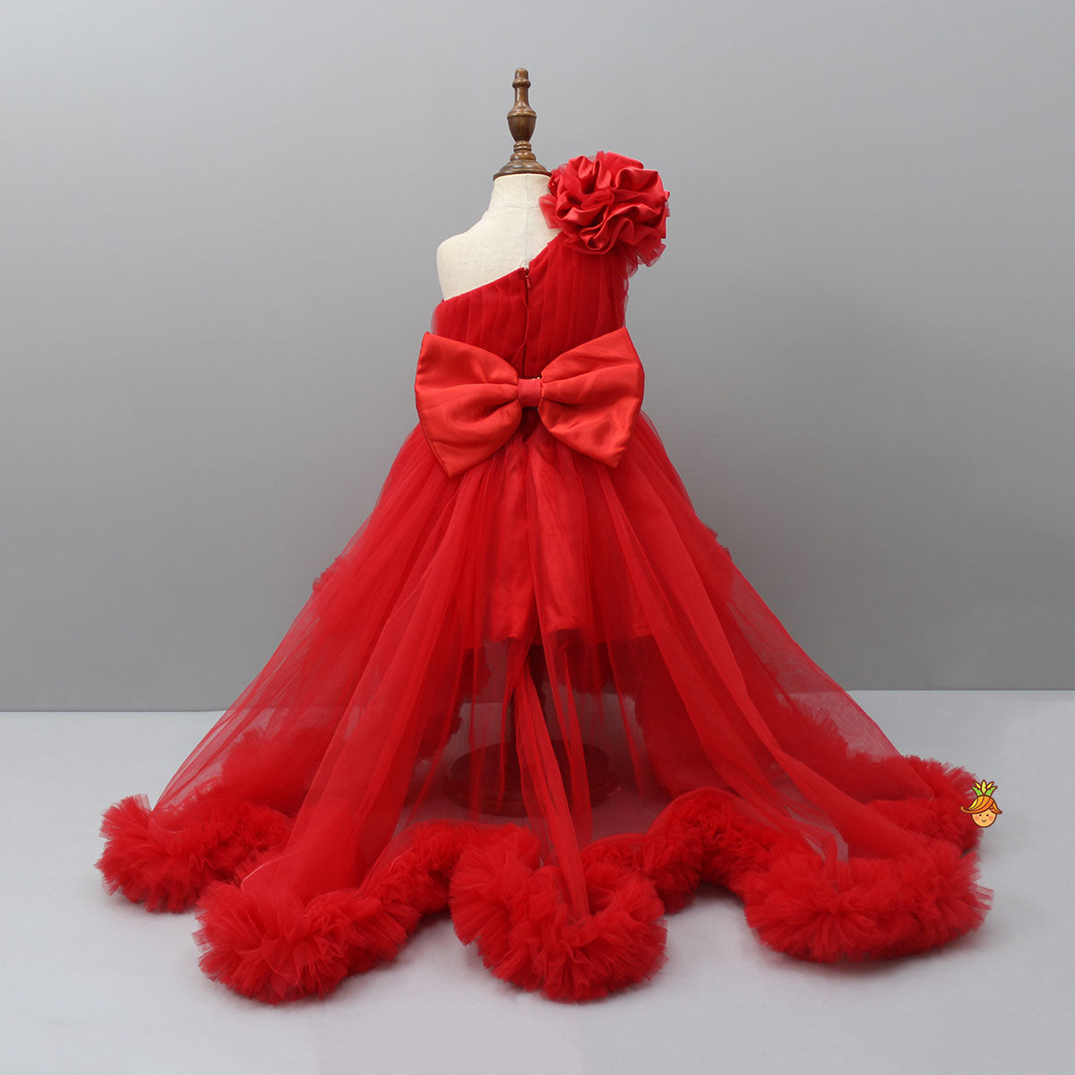 Pre Order: One Shoulder High Low Red Dress With Matching Hairclip And Detachable bow