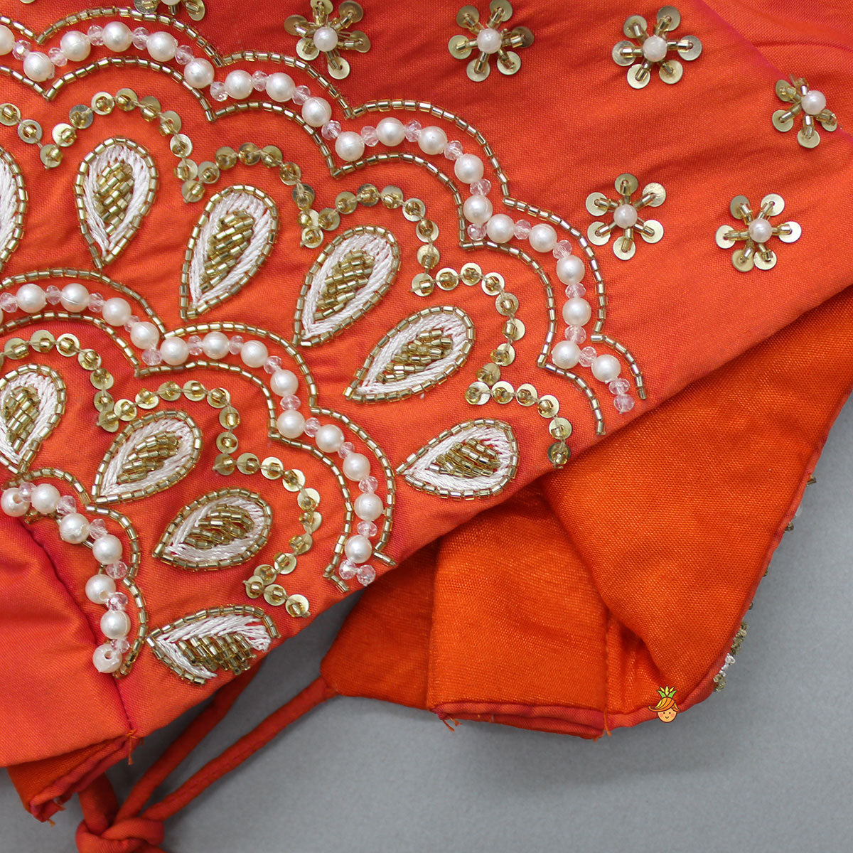 Pre Order: Embroidered Orange Top And Lehenga With Net Dupatta