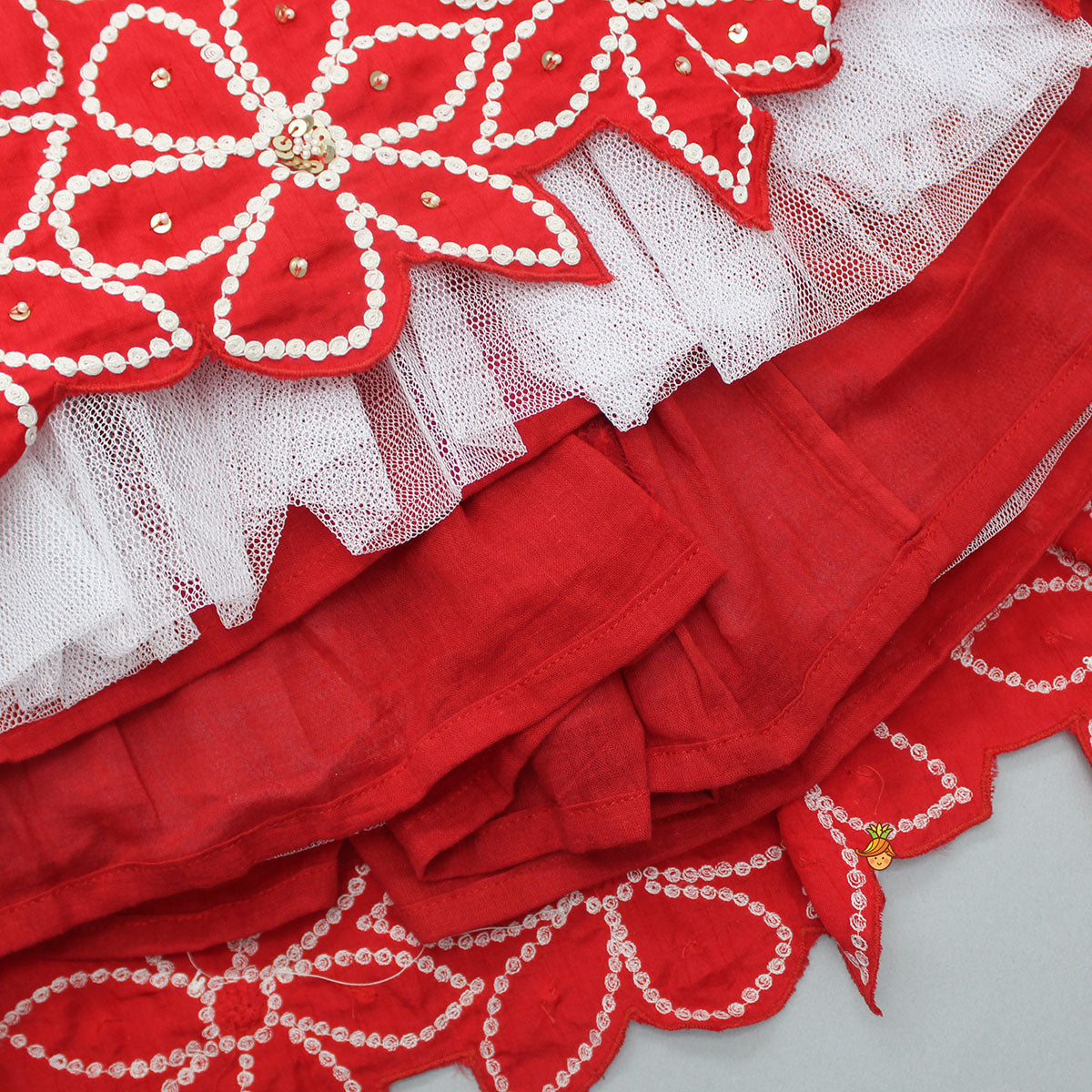 Pre Order: Embroidered Red Top And Pleated Lehenga