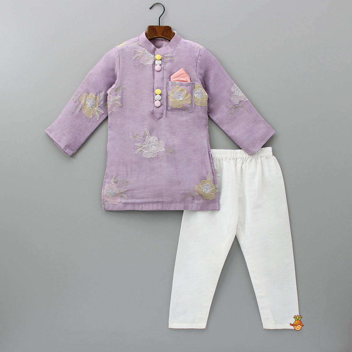 Pre Order: Embroidered Lavender Kurta With Pyjama