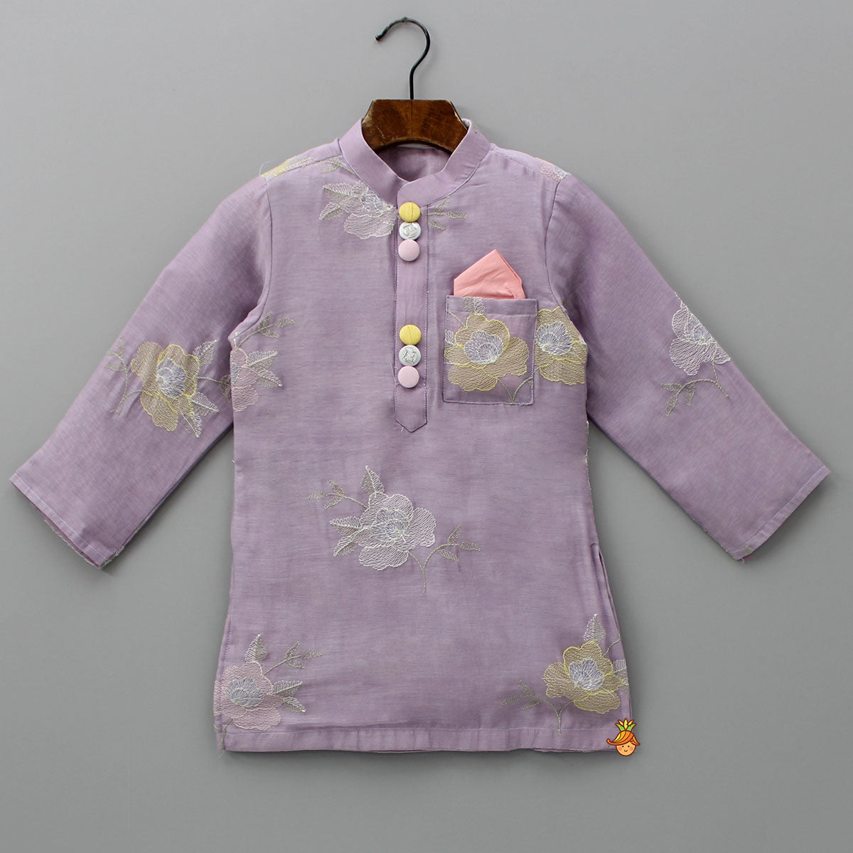 Pre Order: Embroidered Lavender Kurta With Pyjama