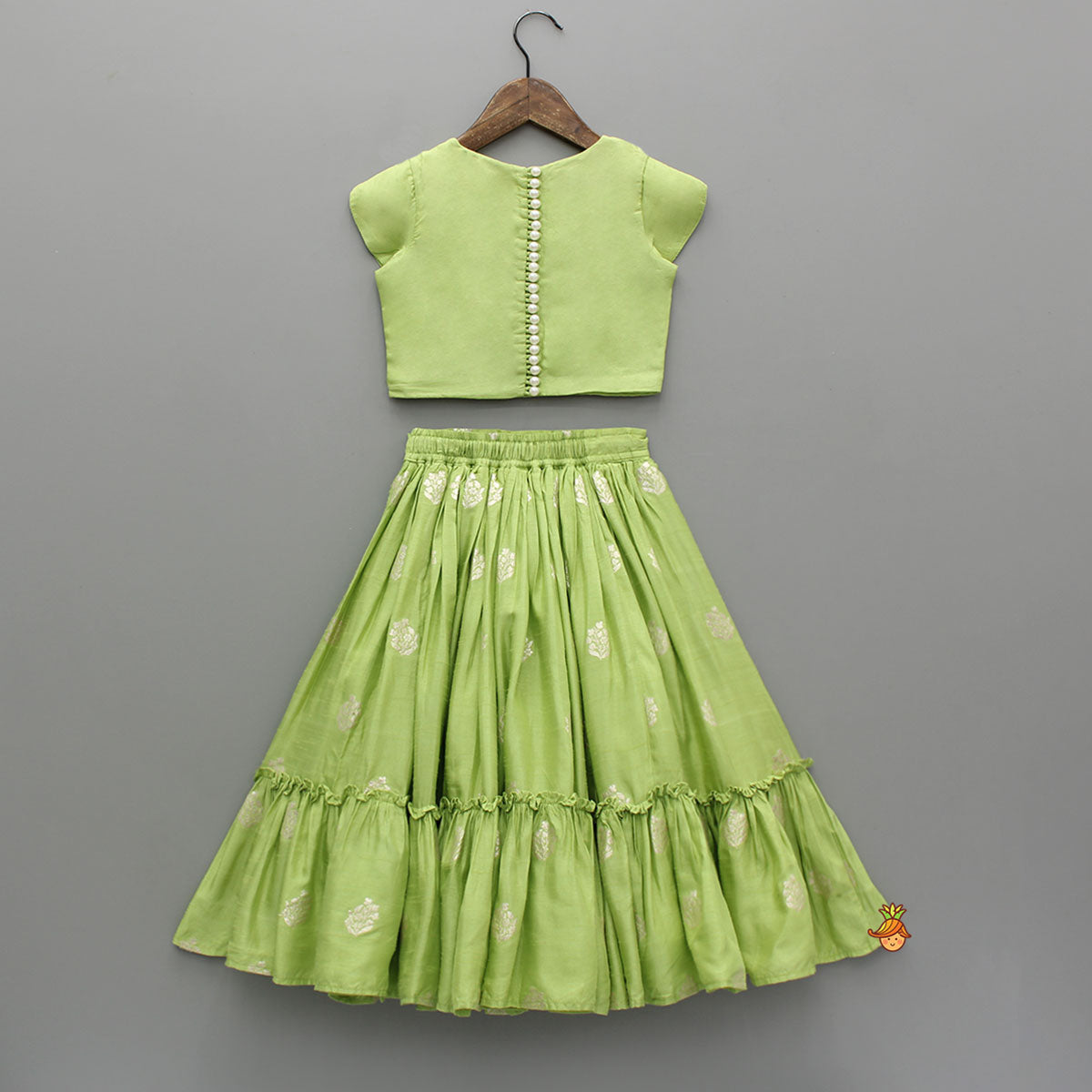 Pre Order: Embroidered Top Green And Brocade Lehenga