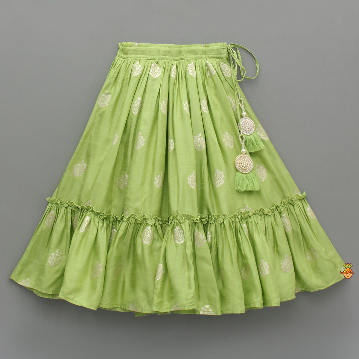 Pre Order: Embroidered Top Green And Brocade Lehenga