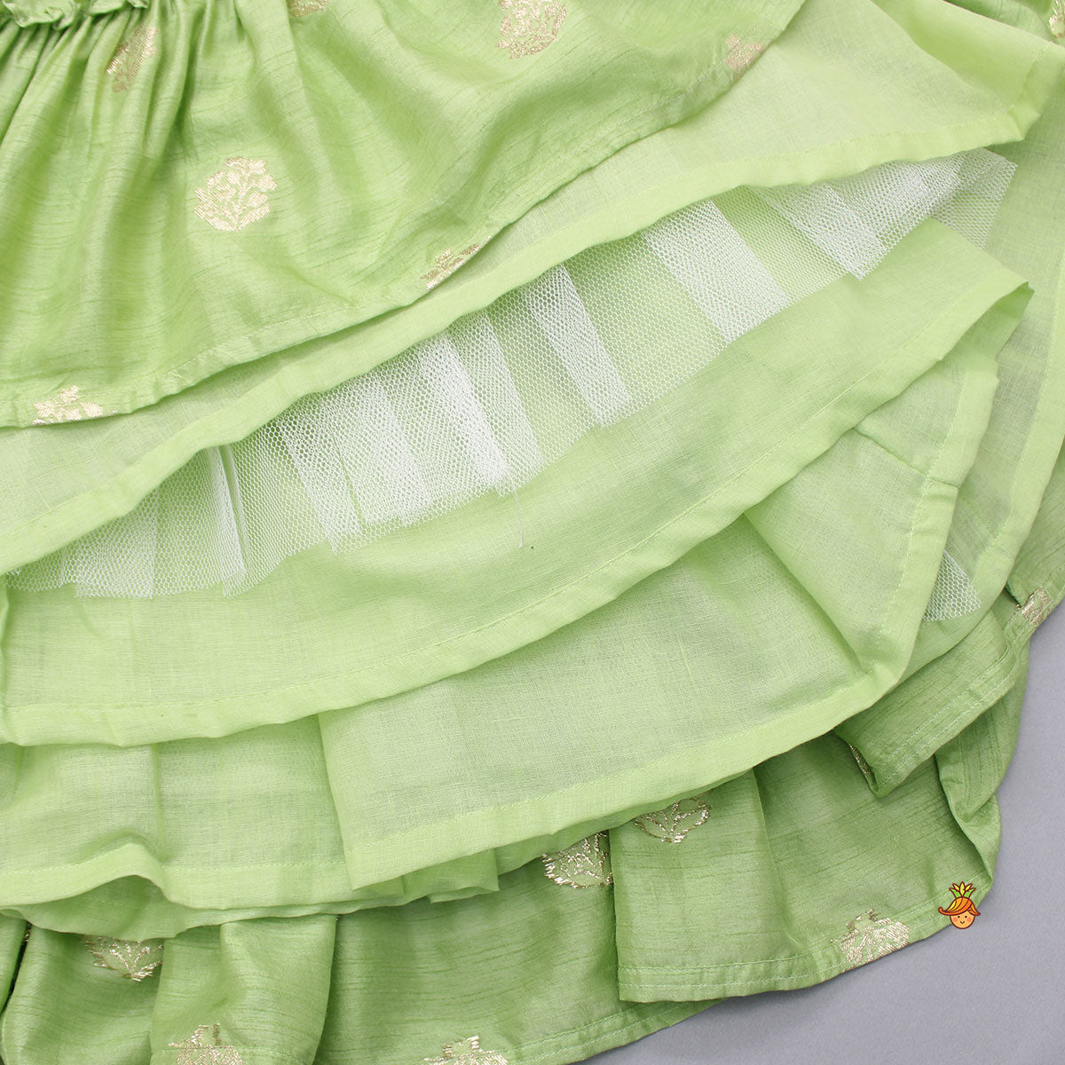 Pre Order: Embroidered Top Green And Brocade Lehenga