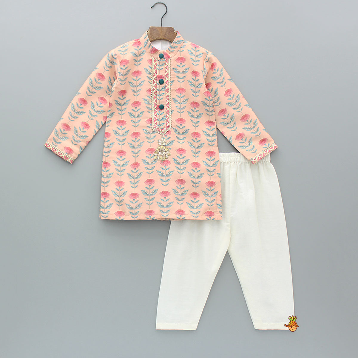 Pre Order: Peach Floral Printed Kurta With Pyjama