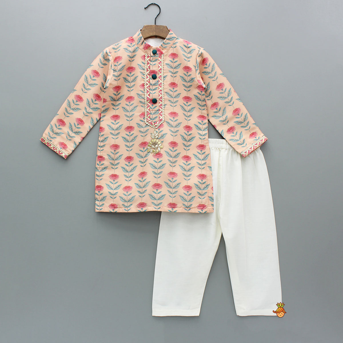 Pre Order: Peach Floral Printed Kurta With Pyjama
