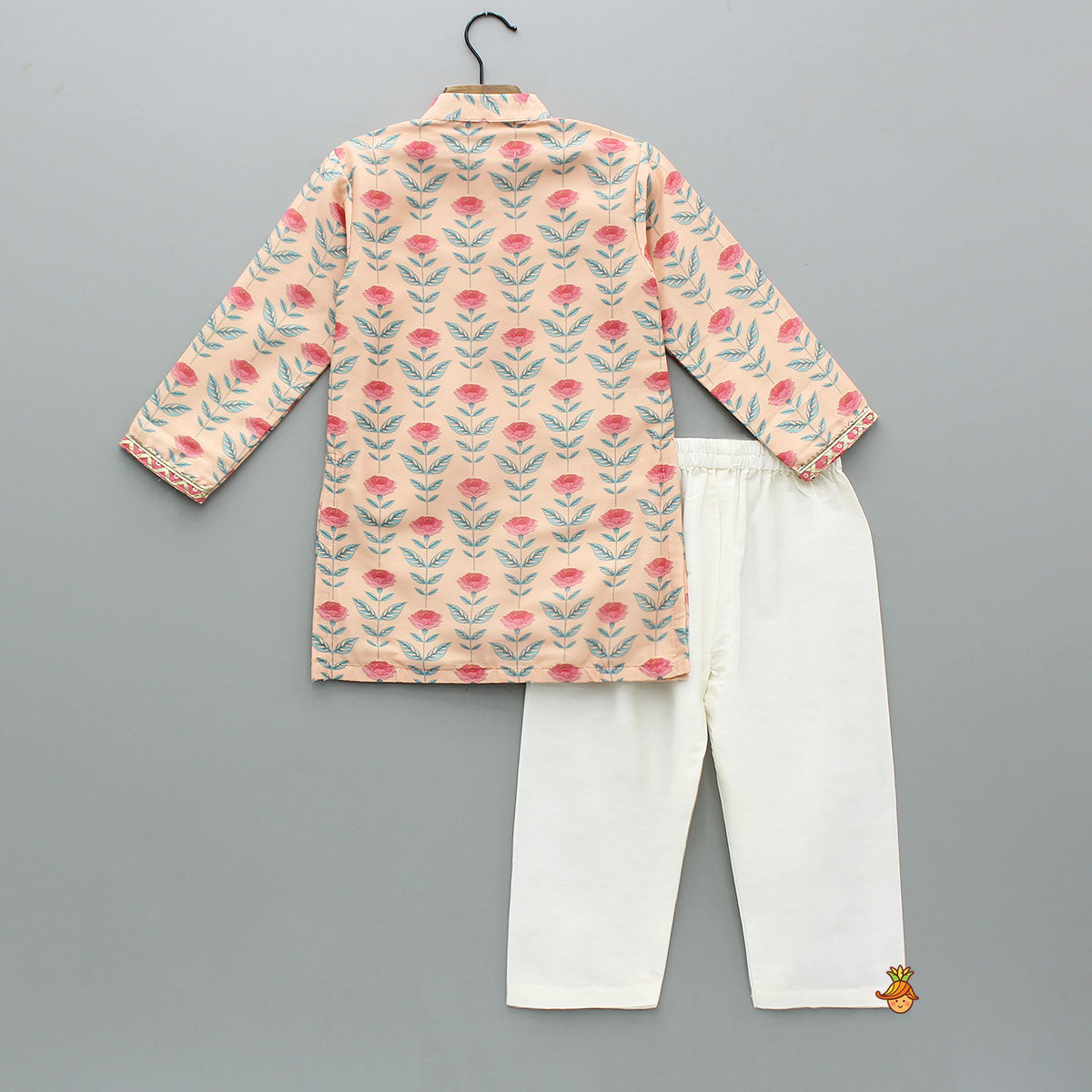 Pre Order: Peach Floral Printed Kurta With Pyjama