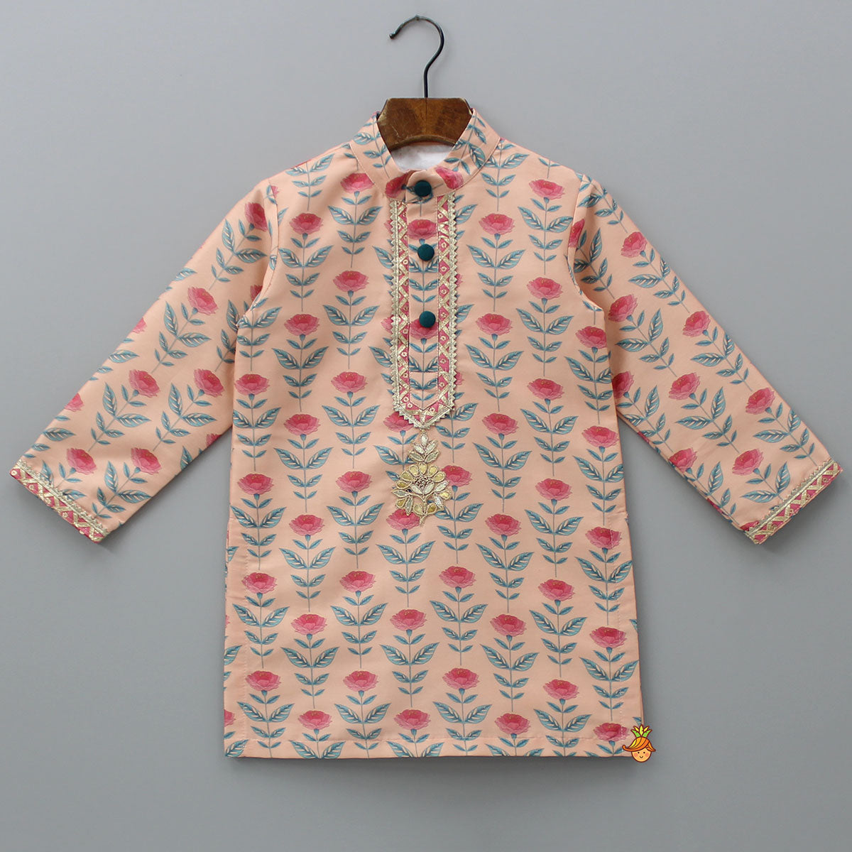 Pre Order: Peach Floral Printed Kurta With Pyjama