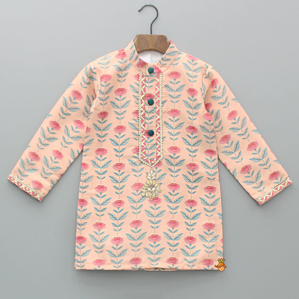 Pre Order: Peach Floral Printed Kurta With Pyjama