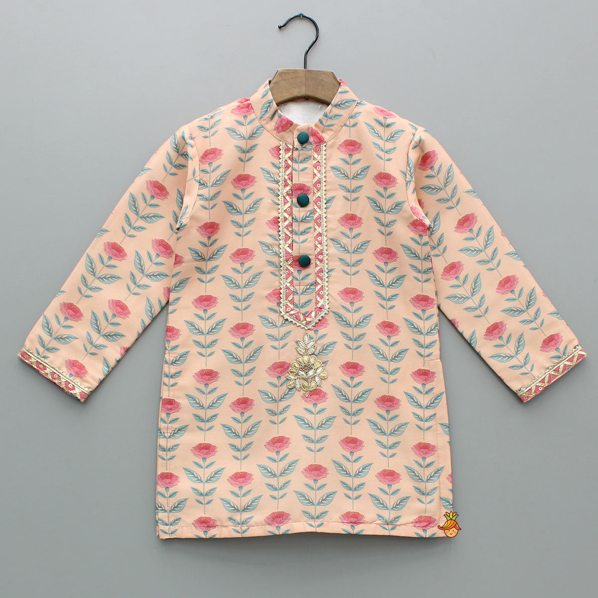 Pre Order: Peach Floral Printed Kurta With Pyjama