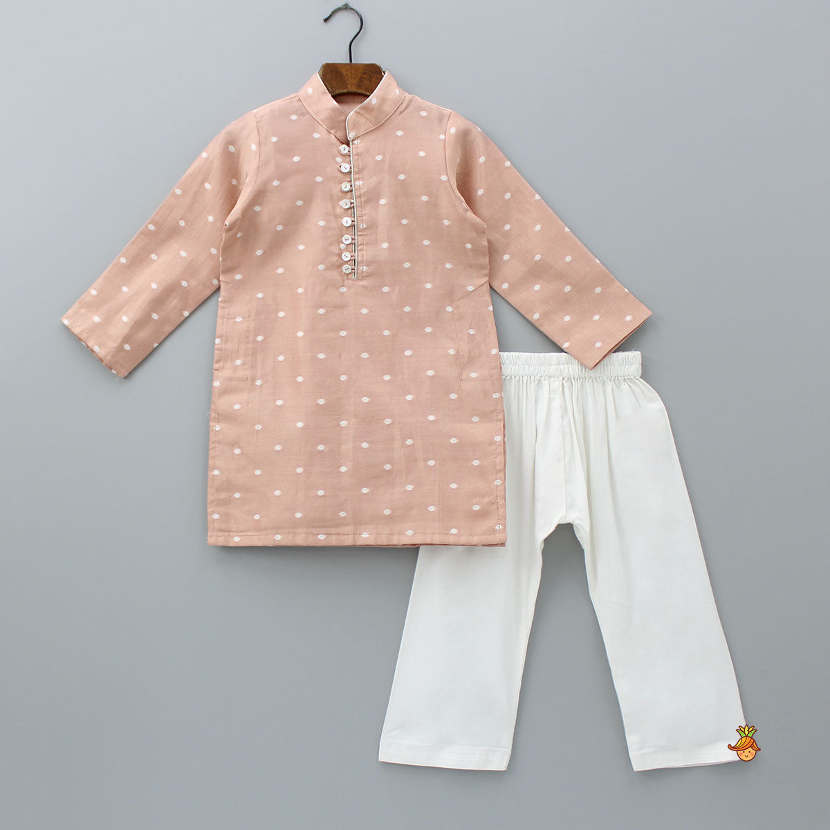 Pre Order: Butti Work Peach Kurta And Pyjama