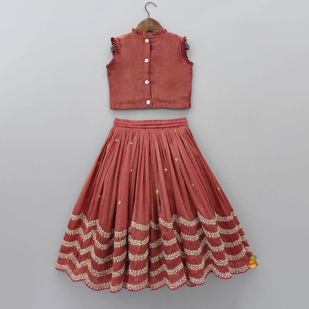 Pre Order: Thread Embroidered Top And Pleated Lehenga