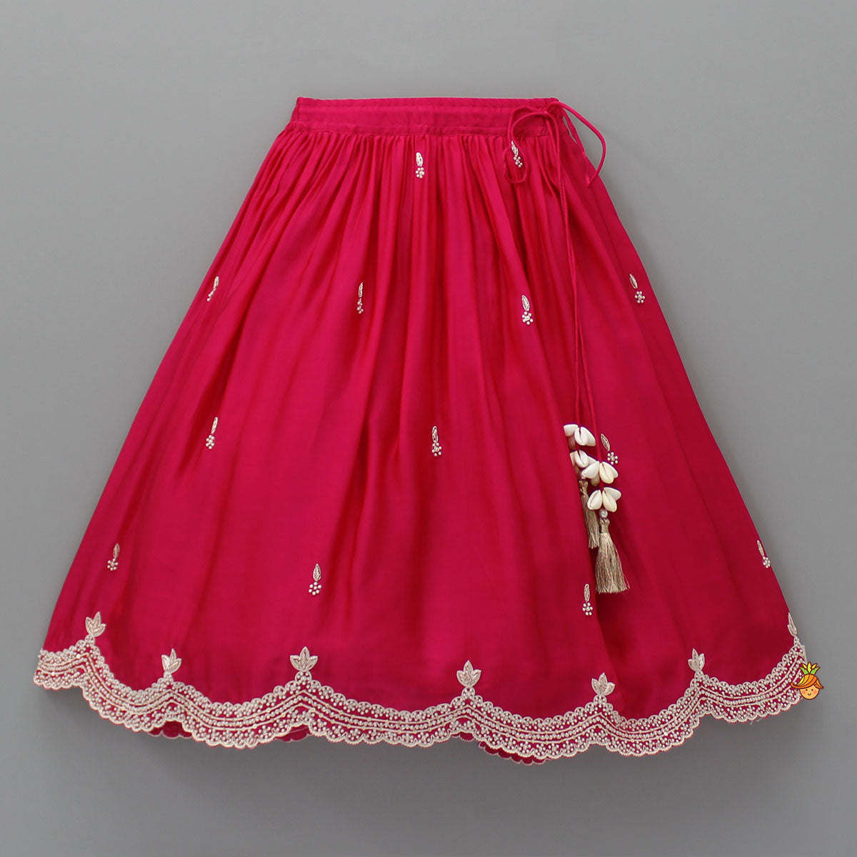 Pre Order: Red Embroidered Stylish Hem Top And Lehenga