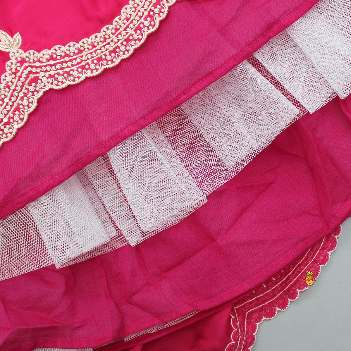 Pre Order: Pink Embroidered Stylish Hem Top And Lehenga