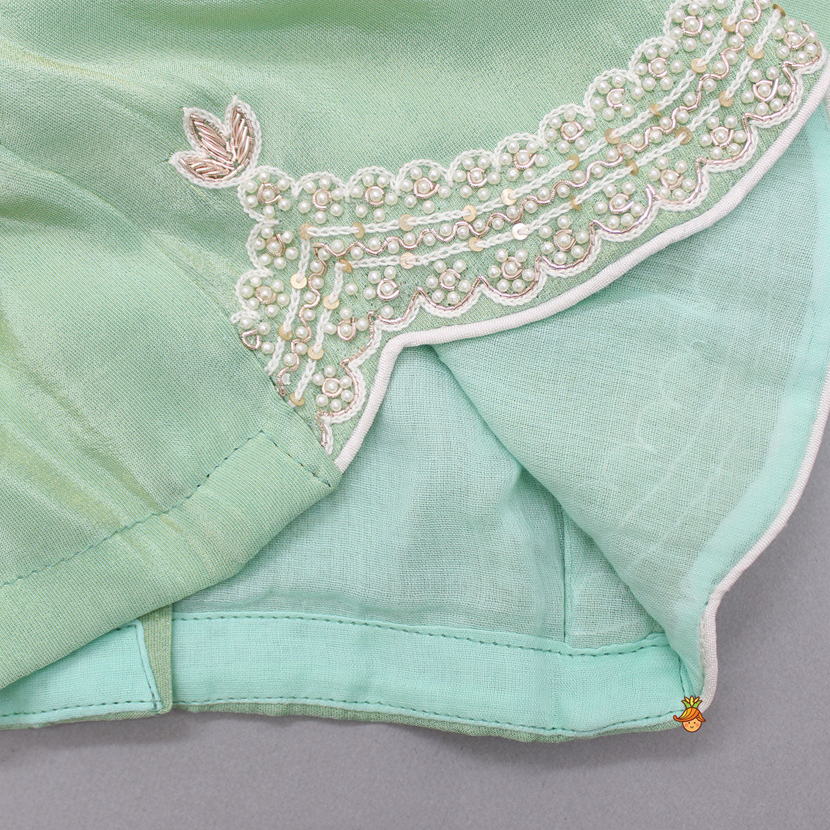 Pre Order: Embroidered Green Top And Pleated Lehenga