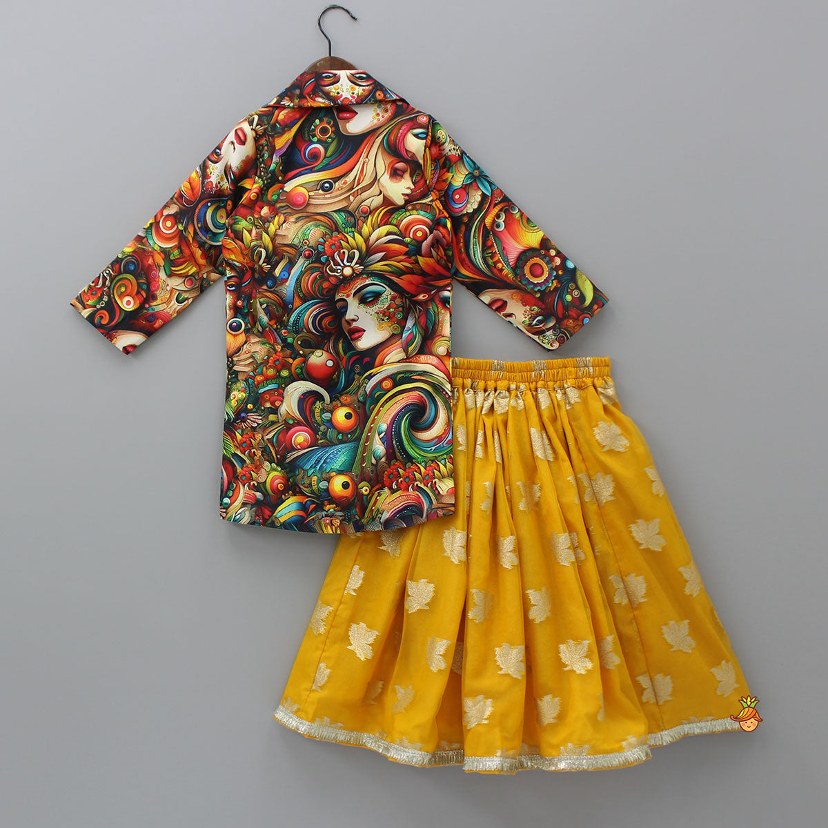 Pre Order: Top And Multicolored Jacket With Box Pleated Lehenga