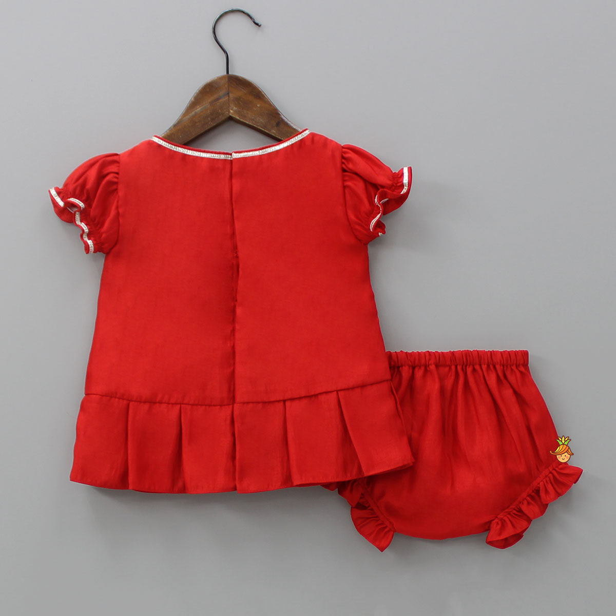 Pre Order: Embroidered Yoke Red Top And Bloomer