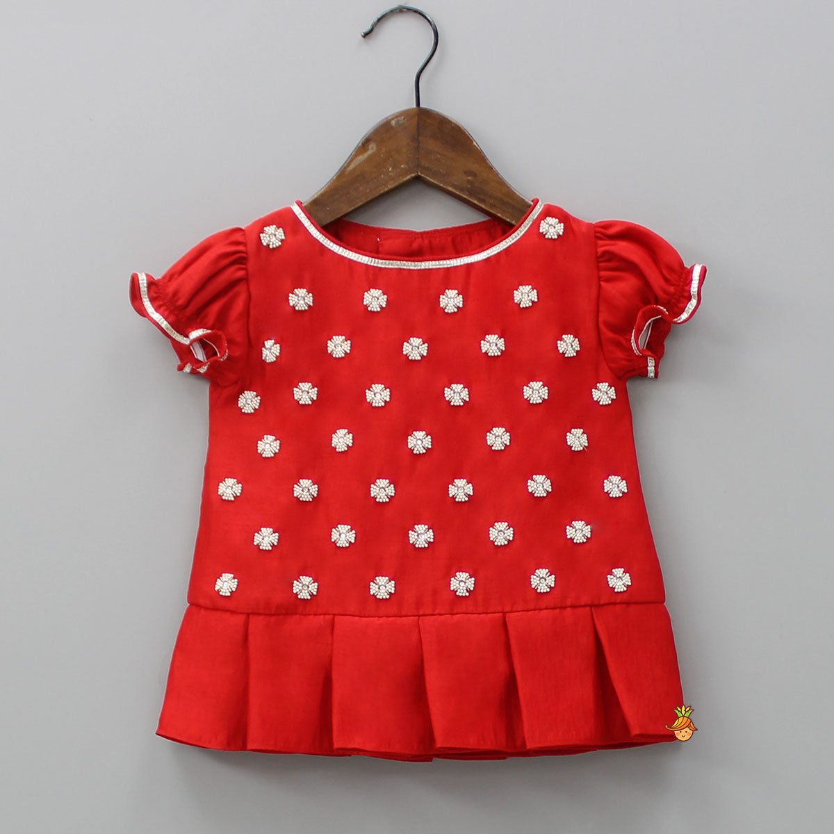 Pre Order: Embroidered Yoke Red Top And Bloomer