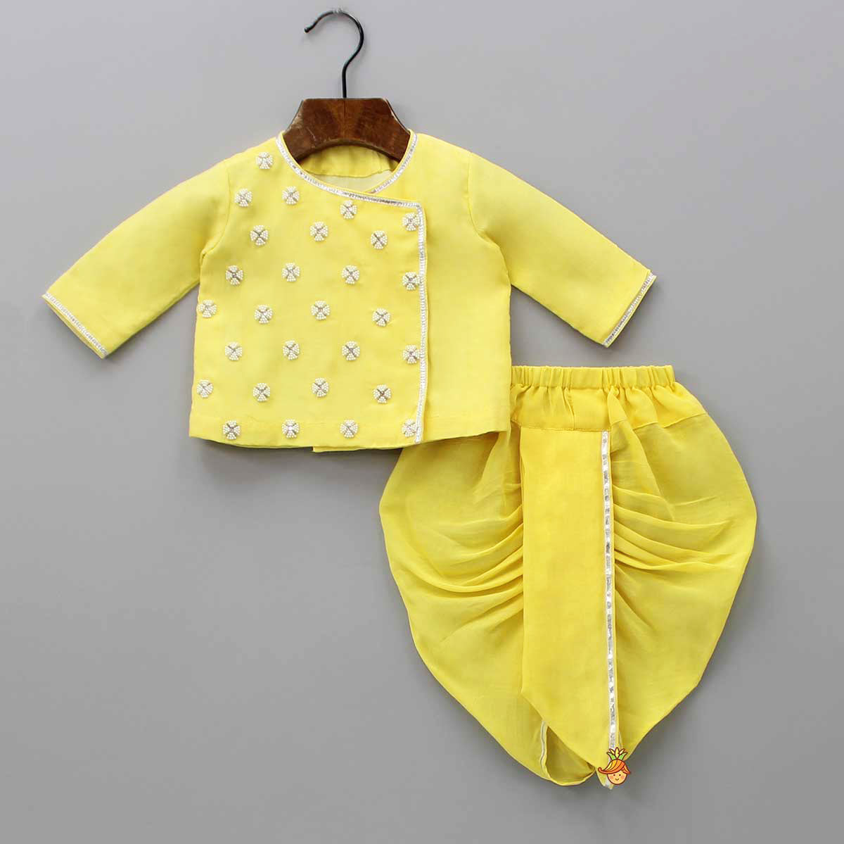 Pre Order: Embroidered Yellow Kurta And Dhoti