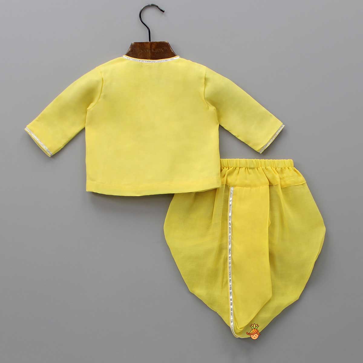 Pre Order: Embroidered Yellow Kurta And Dhoti