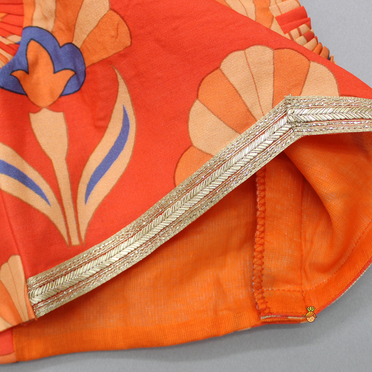 Pre Order: Floral Printed Orange Top And Lehenga