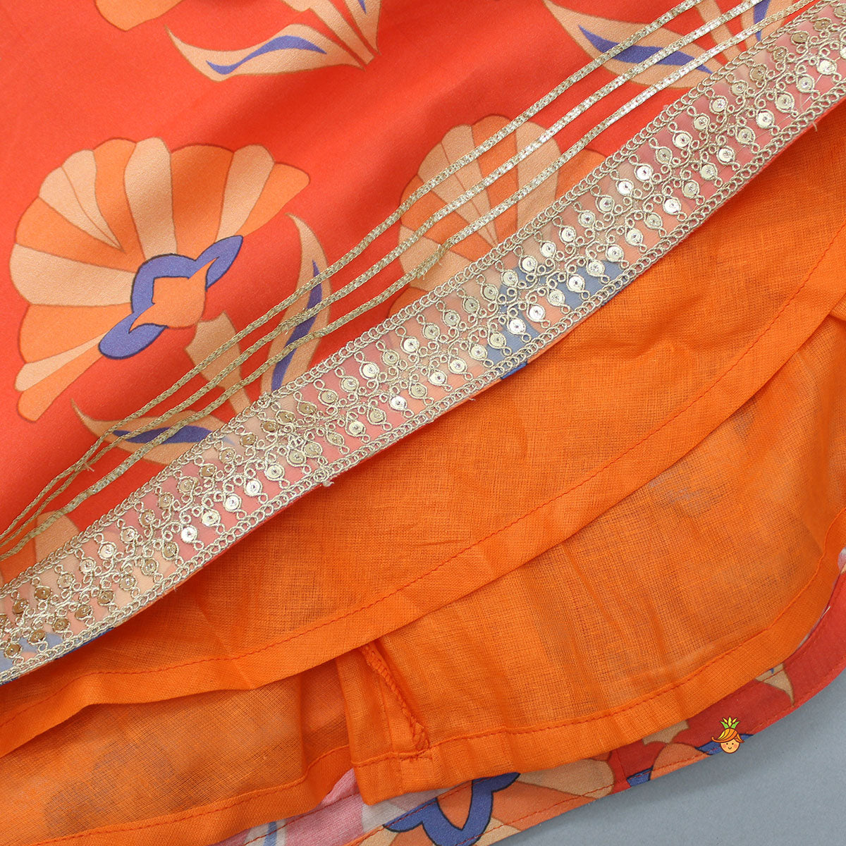 Pre Order: Floral Printed Orange Top And Lehenga