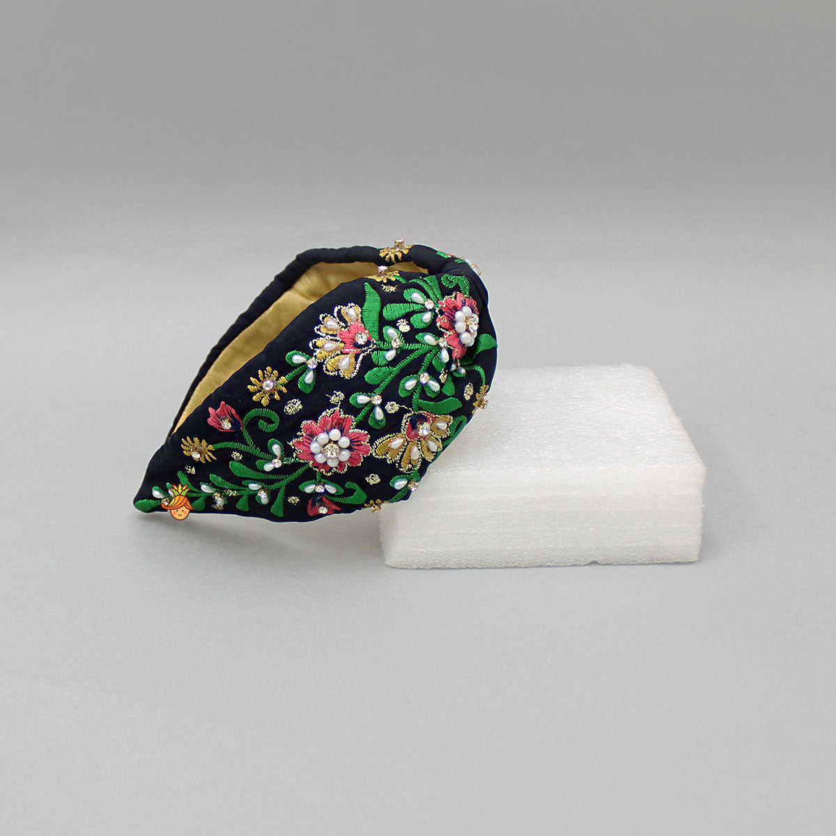 Floral Embroidered Black Hairband