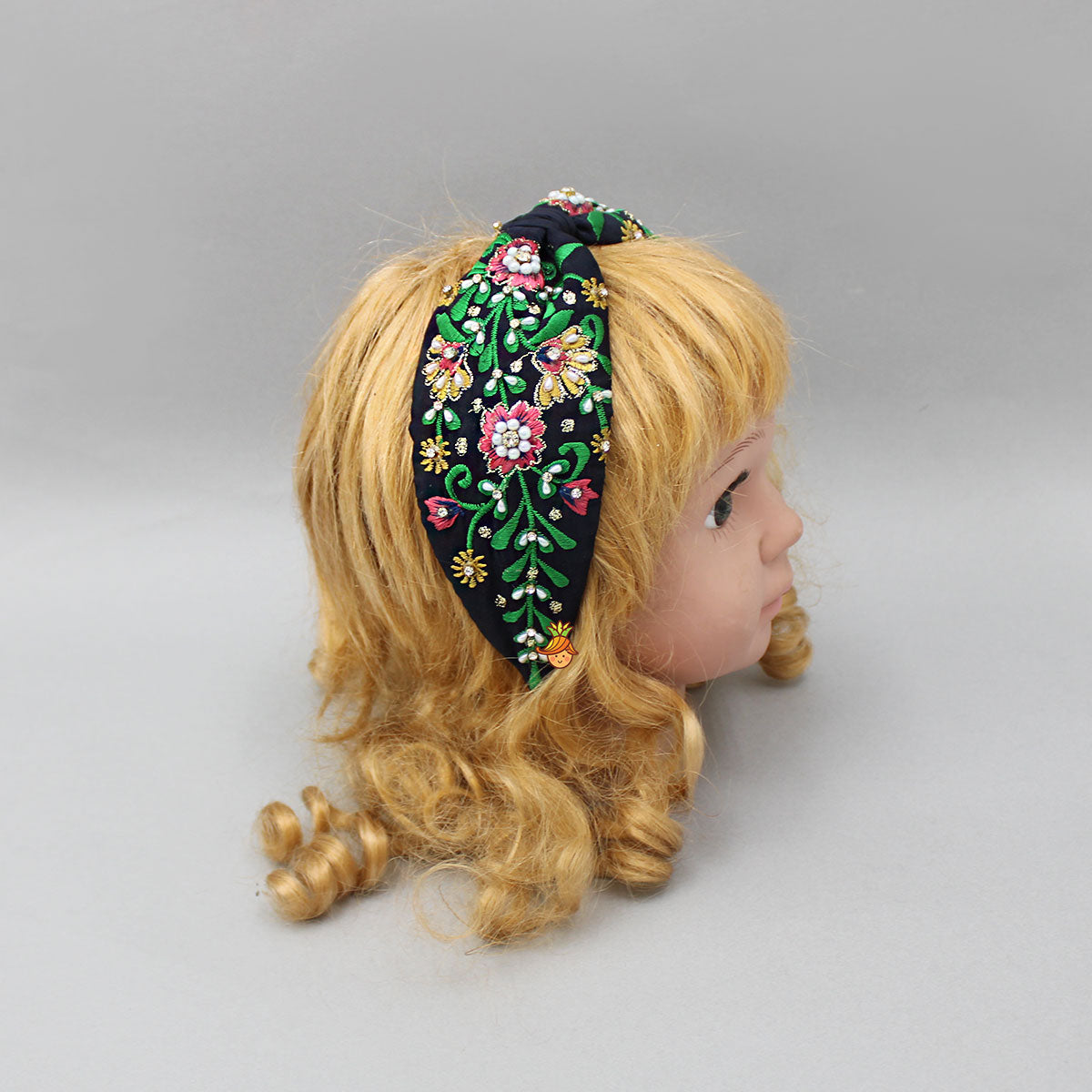 Floral Embroidered Black Hairband