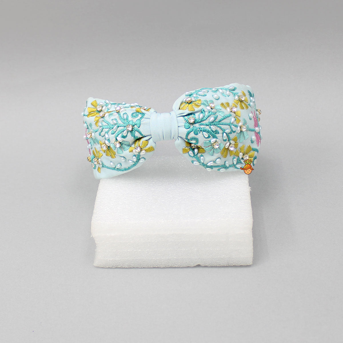 Floral Embroidered Blue Hairband