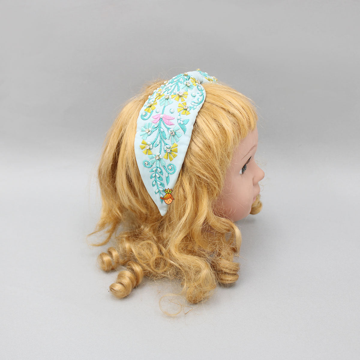 Floral Embroidered Blue Hairband