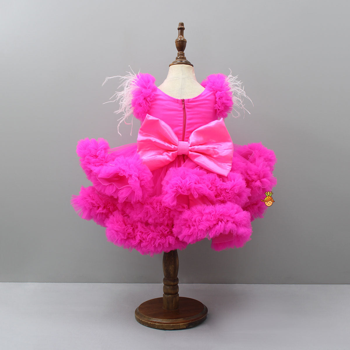 Pre Order: Pink Ruffle Trail Dress With Detachable Bow And Swirled Bowie Head Band