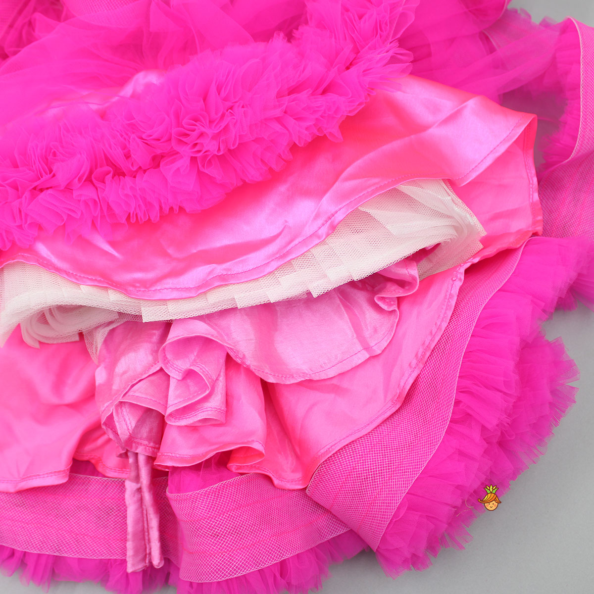 Pre Order: Pink Ruffle Trail Dress With Detachable Bow And Swirled Bowie Head Band