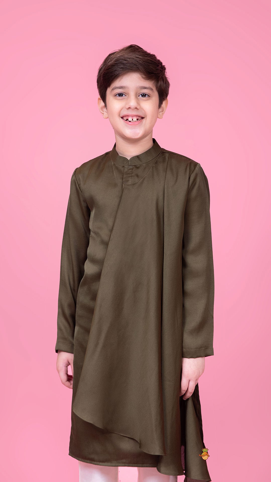 Pre Order: Stylish Drape Green Kurta And Pyjama