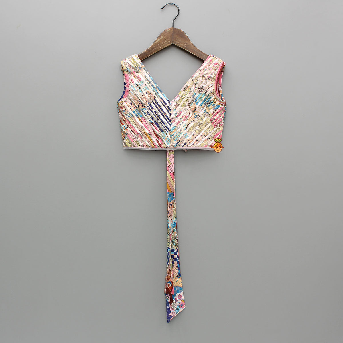 Pre Order: Multicolour Printed Lace Detailing Top And Flared Lehenga