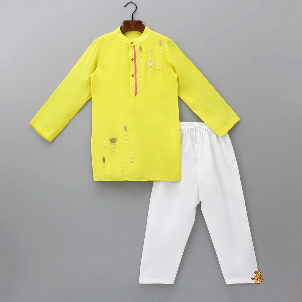 Pre Order: Embellished Yellow Kurta And Pyjama