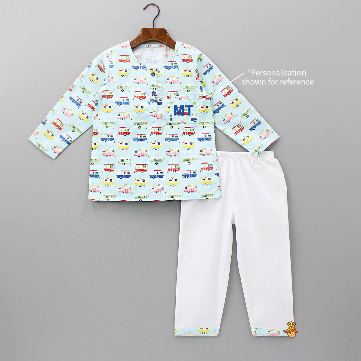 Pre Order: Multicoloured Vehicle Printed Top And Pyjama