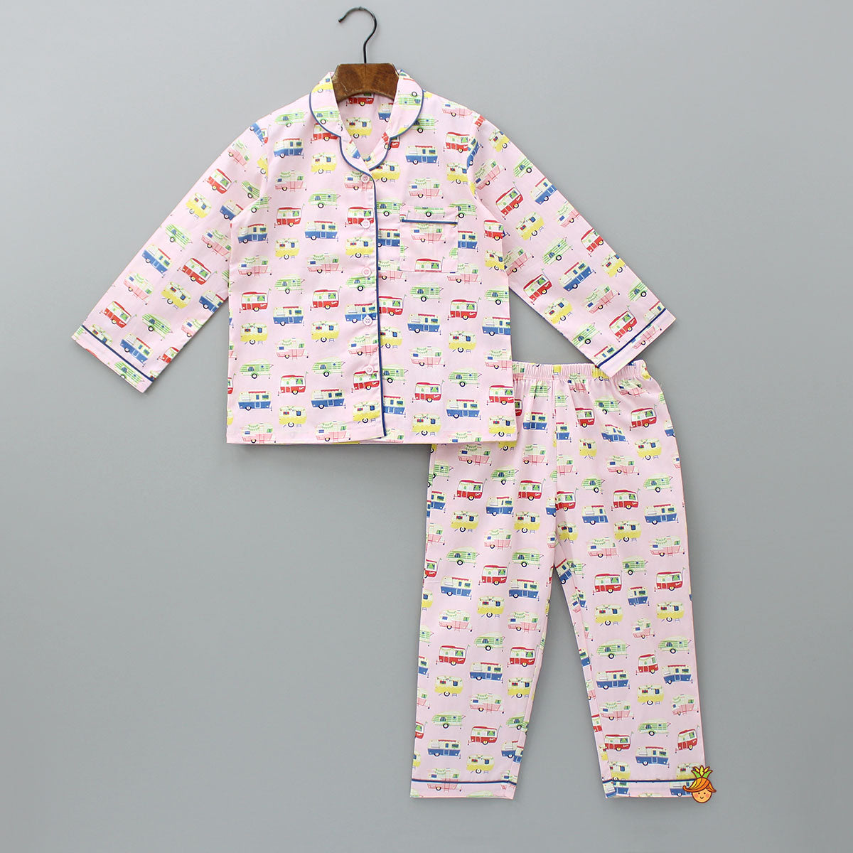 Pre Order: Multicolour Vehicle Printed Notched Collar Sleepwear