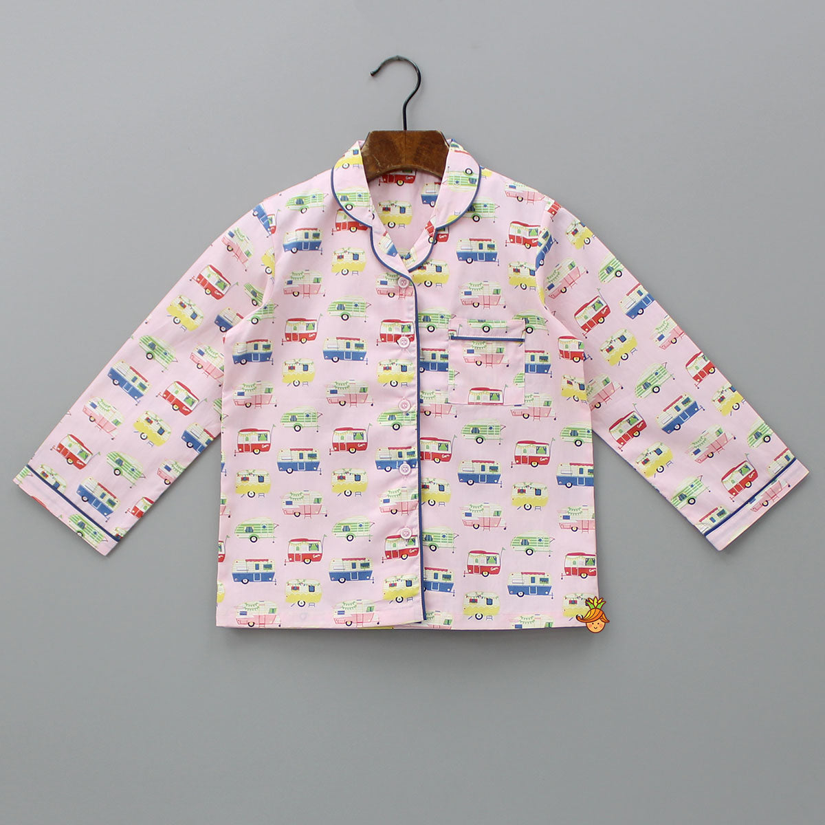 Pre Order: Multicolour Vehicle Printed Notched Collar Sleepwear