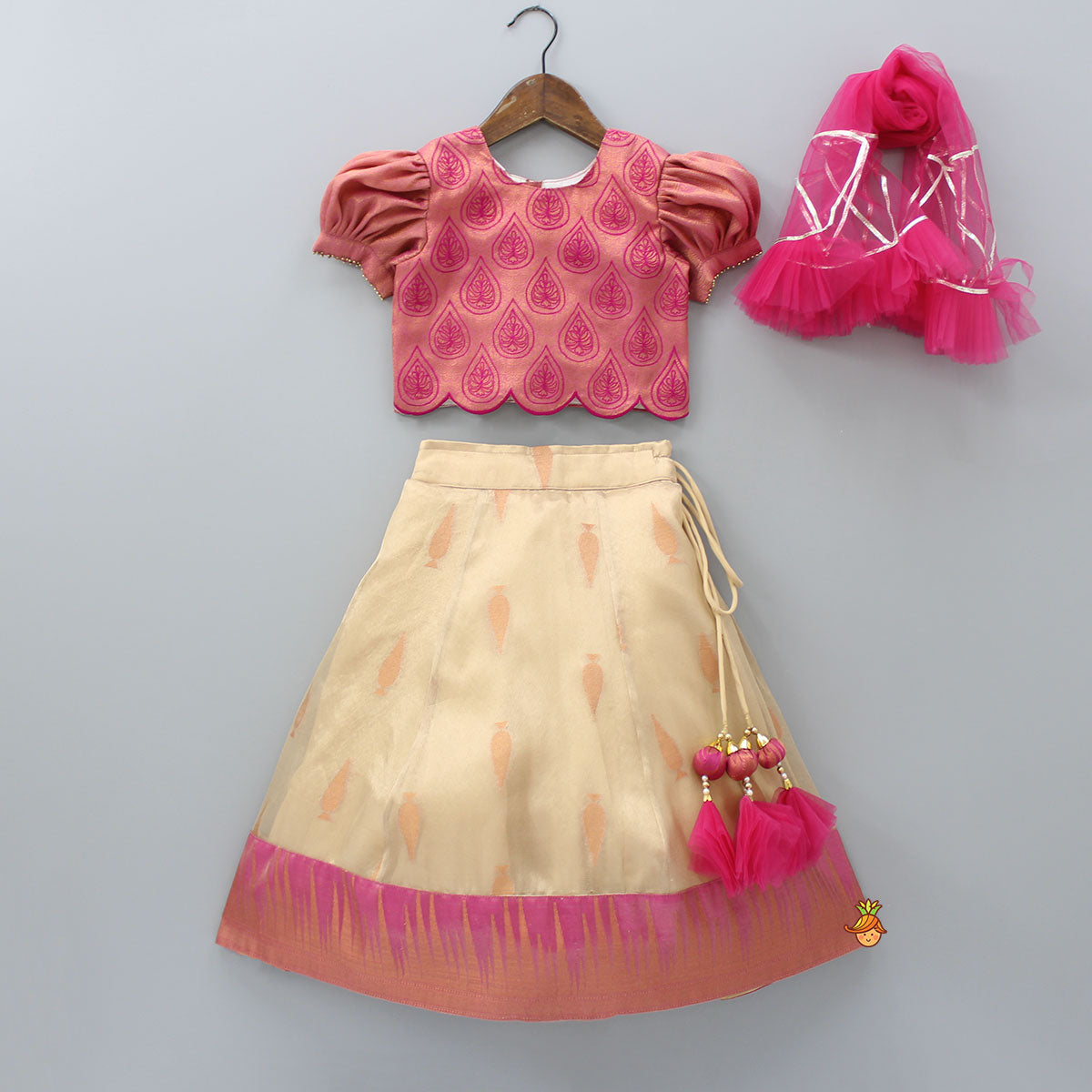 Pre Order: Embroidered Top And Lehenga With Net Pink Dupatta