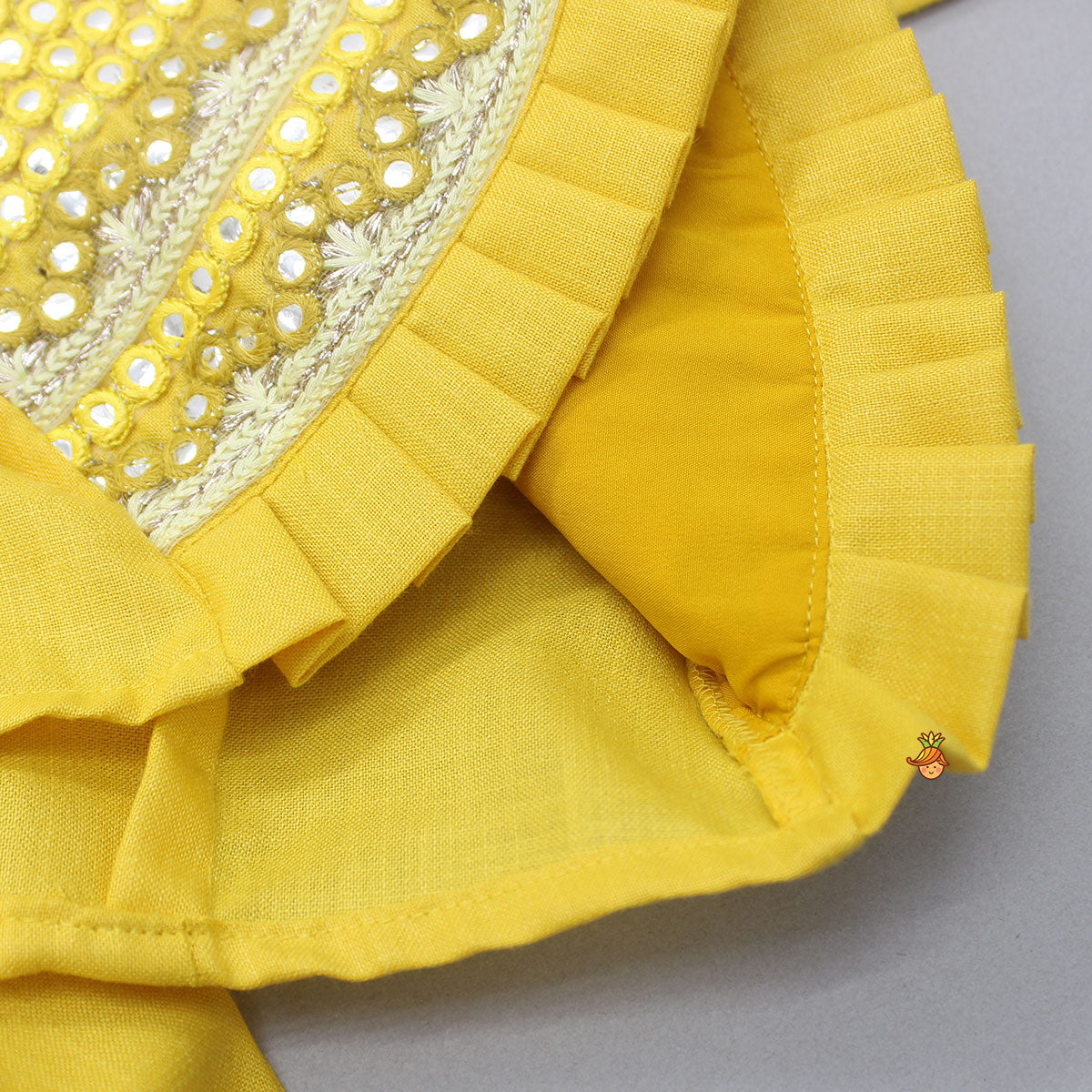 Yellow Faux Mirror Work Top And Stylish Lehenga With Dupatta