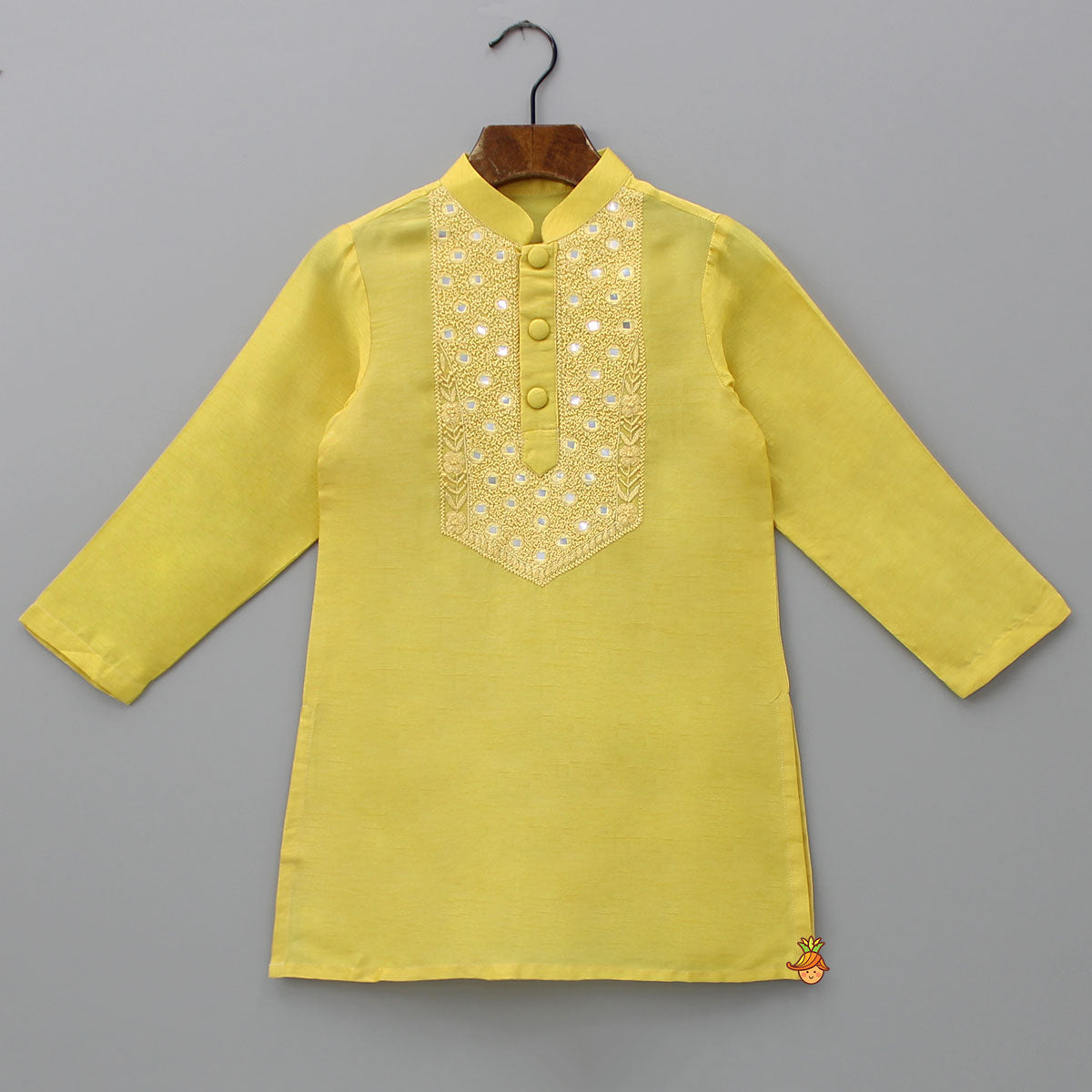 Pre Order: Thread Embroidered Yellow Kurta And Pyjama