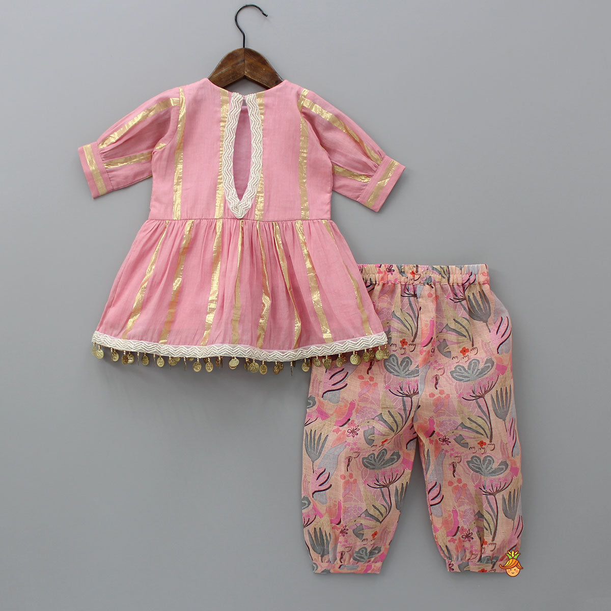 Pre Order: Pink Kurti And Printed Pant With Matching Sling Bag