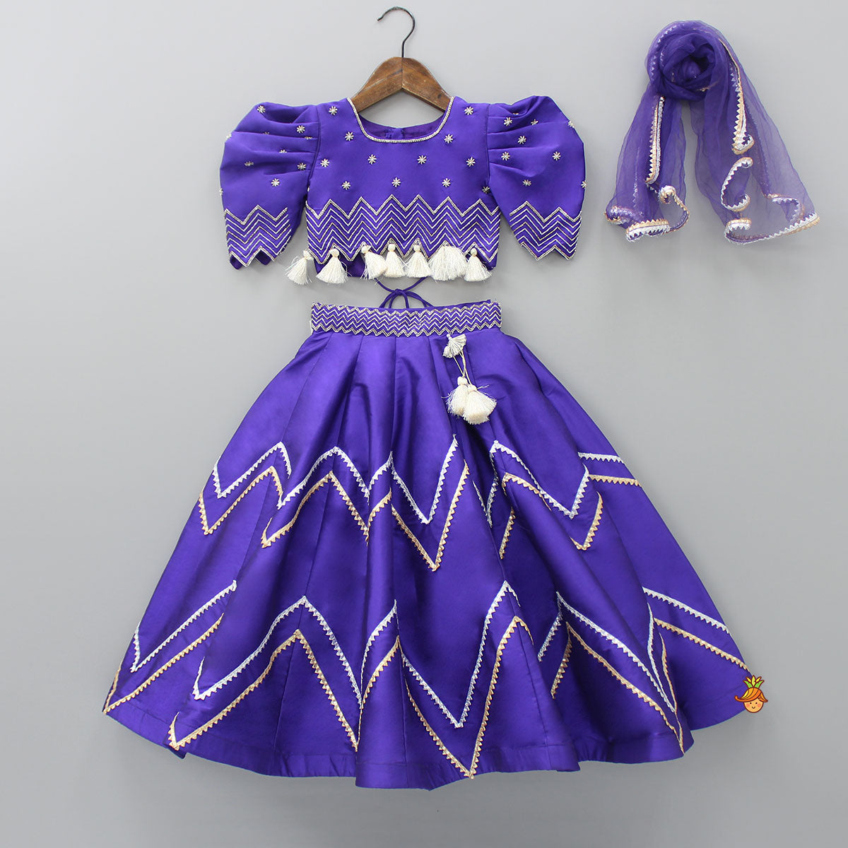 Pre Order: Embroidered Purple Top And Lehenga With Net Dupatta