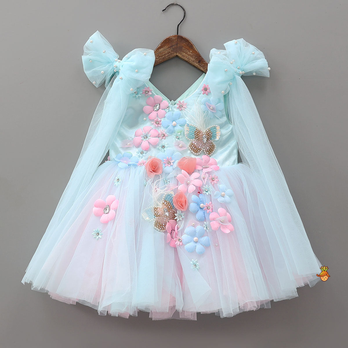Dual Tone Butterflies And Flowers Embellished Dress