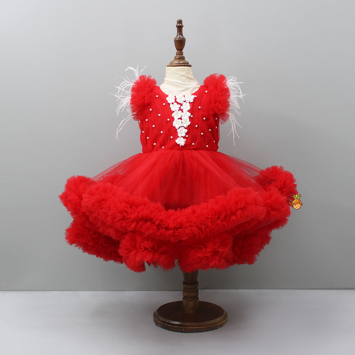 Pre Order: Red Ruffle Trail Dress With Detachable Bow And Swirled Bowie Head Band